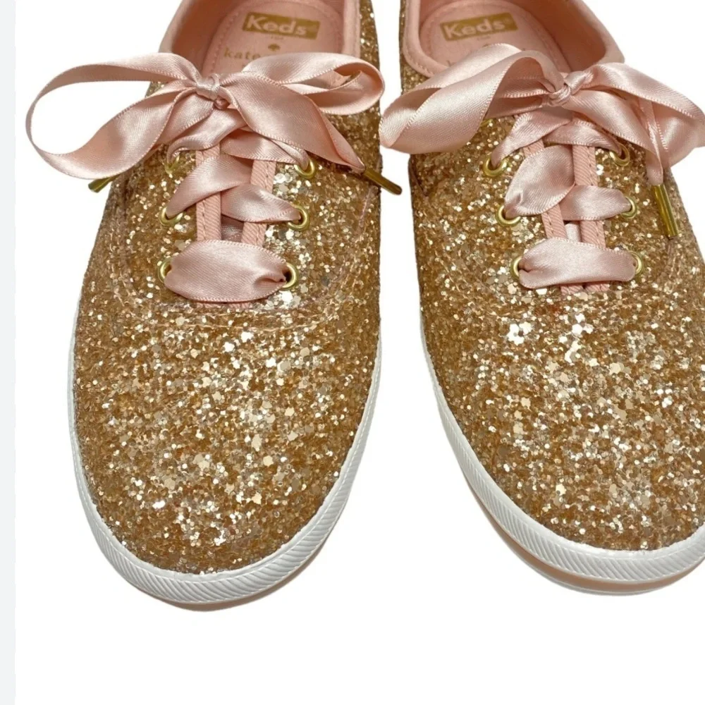 Kate Spade x Keds Women's Rose Gold Pink Glitter Sneakers Size 7.5